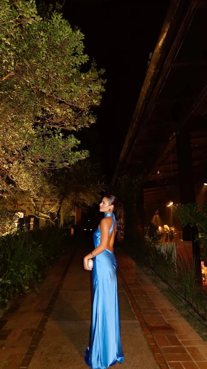 Luolandi Elegant Sheath Blue Evening Gown Fashion Long Prom Dress Simple Formal Wedding Guest Party Dresss